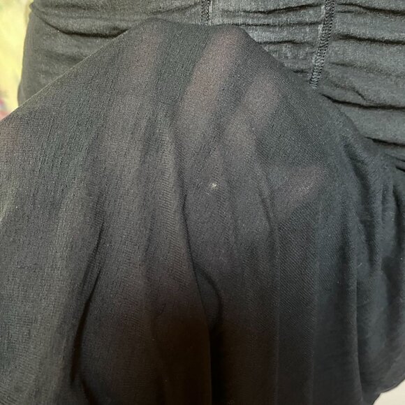 Black Ruched Sheer Mesh Tulle Corset Midi Dress w Drop Waist & Sweetheart Neck - Picture 7 of 7